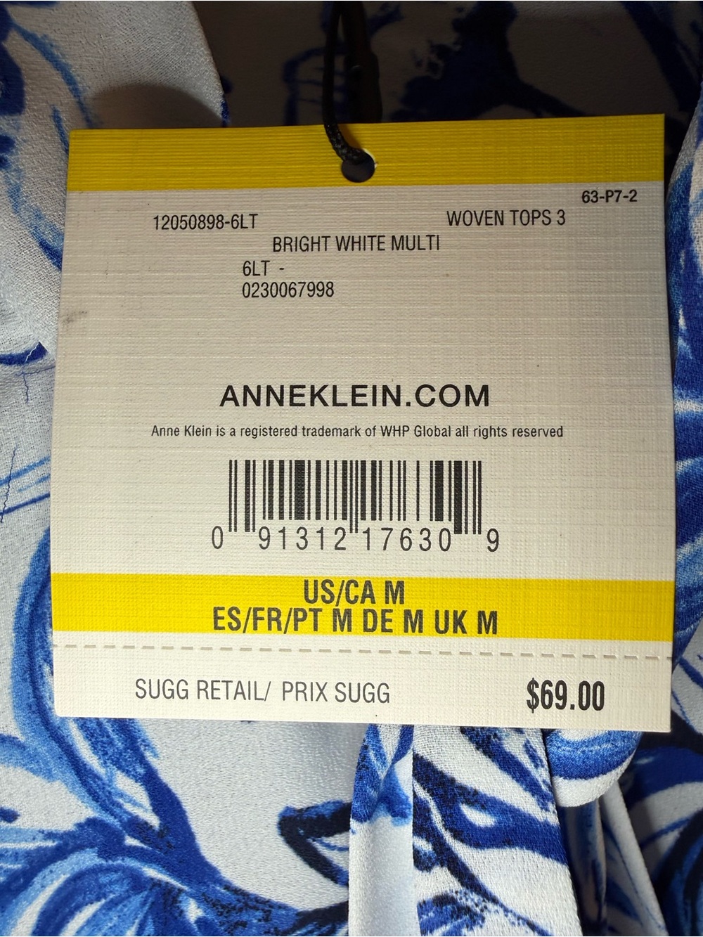 Anne Klein White and Blue Floral Sleeveless Tie-Neck Camisole - Picture 7 of 7